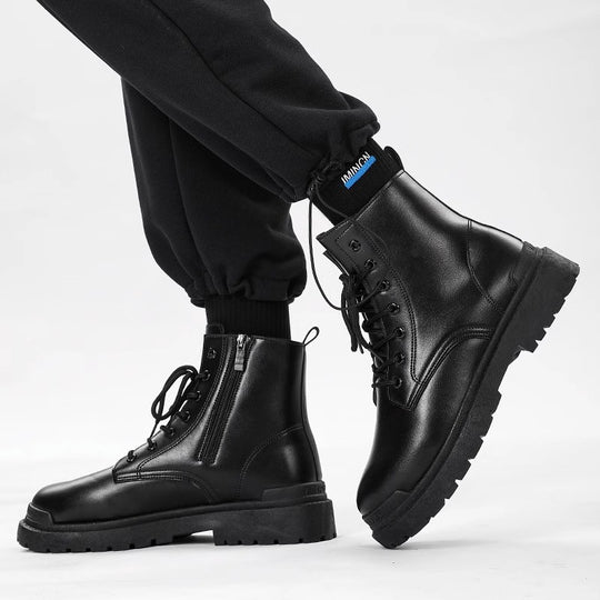 Damen Chunky Combat-Stiefel mit Reißverschluss, profilierter Gummisohle und Schnürung Shopy Nory