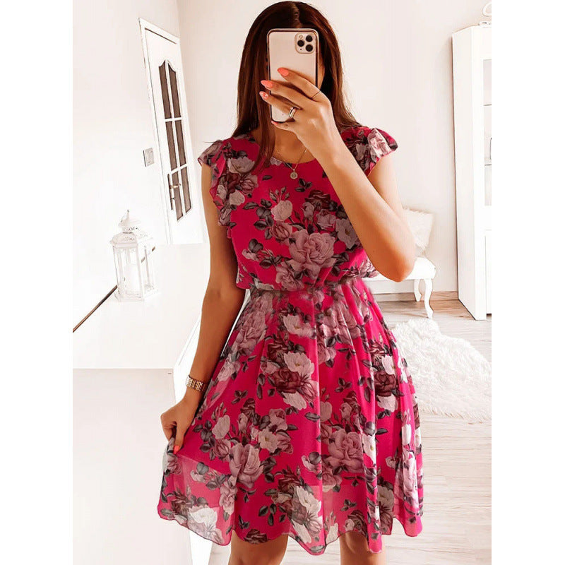 Damen Sommerliches Blumenkleid mit Rüschendetails und Taillengürtel