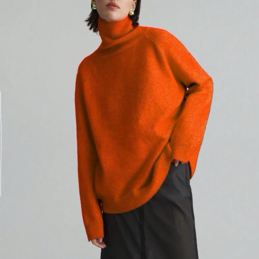 Damen Oversize Rollkragen-Feinstrickpullover mit Raglanärmeln und seitlichen Schlitzen Shop Nory
