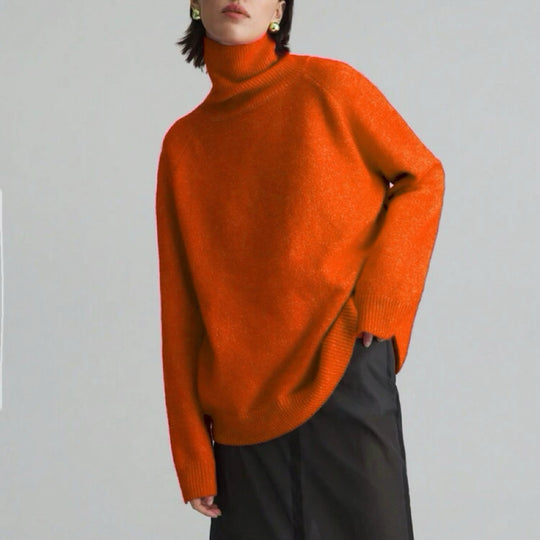 Damen Oversize Rollkragen-Feinstrickpullover mit Raglanärmeln und seitlichen Schlitzen Shop Nory