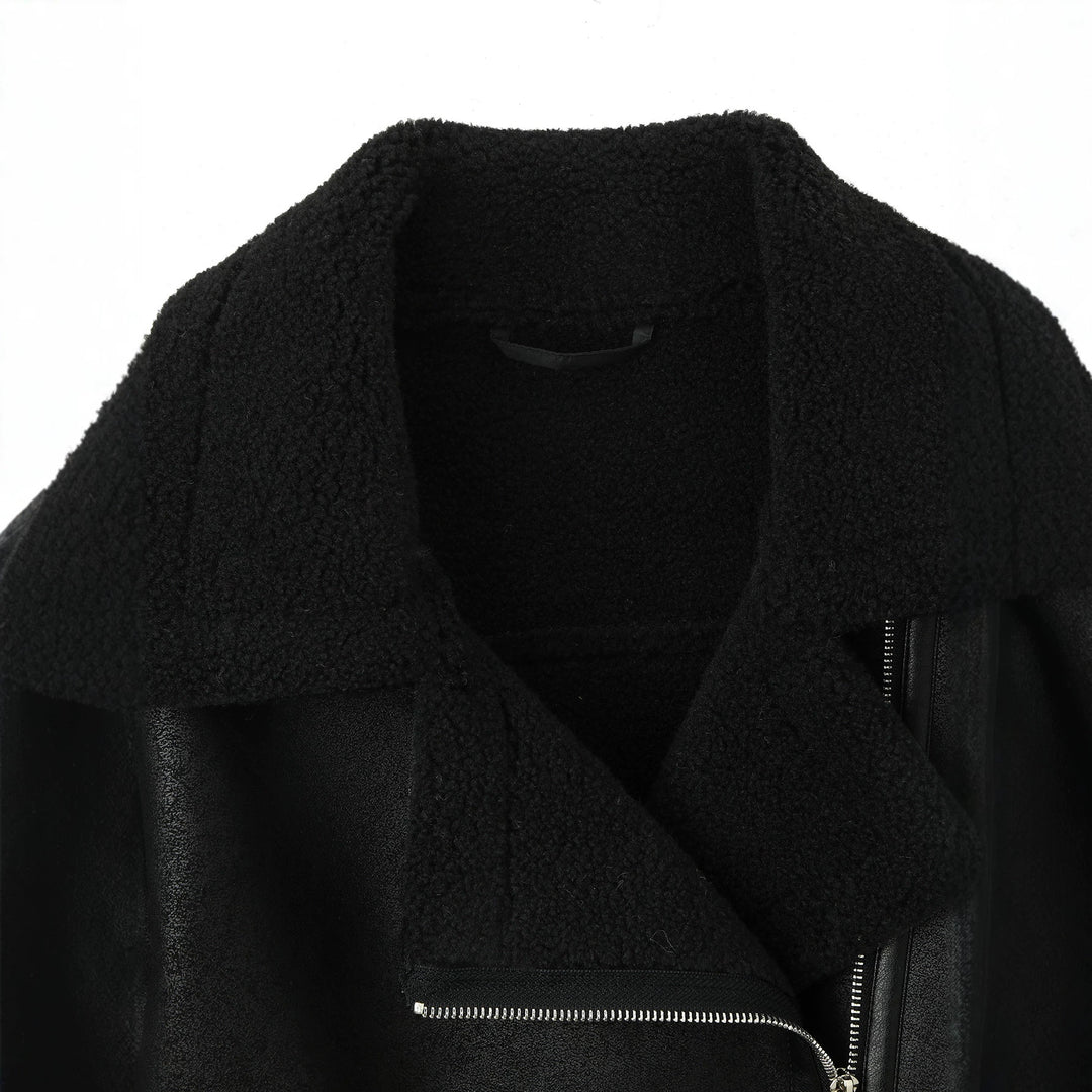 Damen Cropped-Fliegerjacke aus Lammfelloptik mit asymmetrischem Reißverschluss Shop Nory