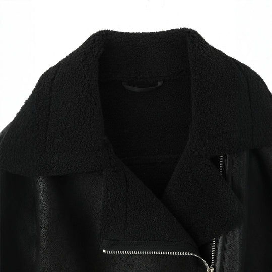 Damen Cropped-Fliegerjacke aus Lammfelloptik mit asymmetrischem Reißverschluss Shop Nory
