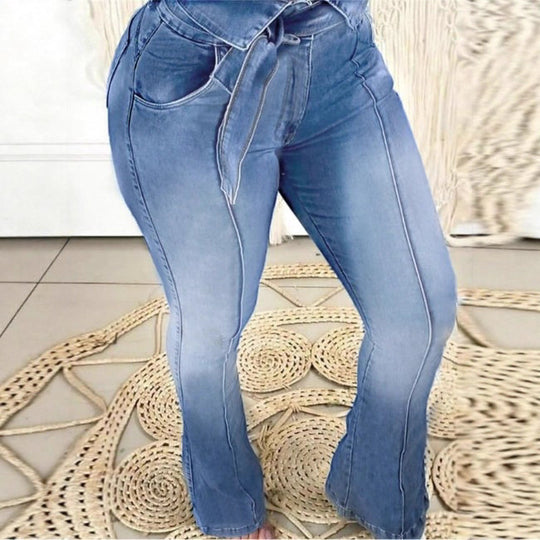 Damen Hochtaillierte Paperbag-Skinny-Jeans mit Bindegürtel und vertikaler Nahtführung Shop Nory