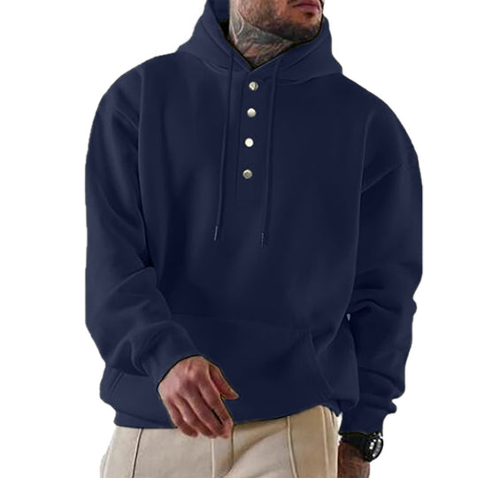 Herren Hoodie mit Henley-Knopfleiste und Kängurutasche EB