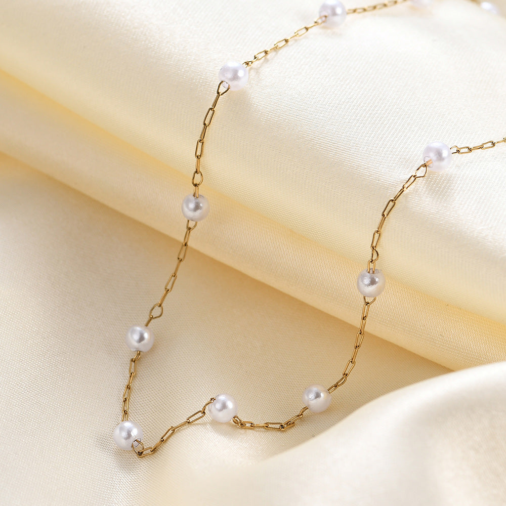Damen Halskette mit elegantem Perlen-Design und goldener Gliederstruktur Shop Nory