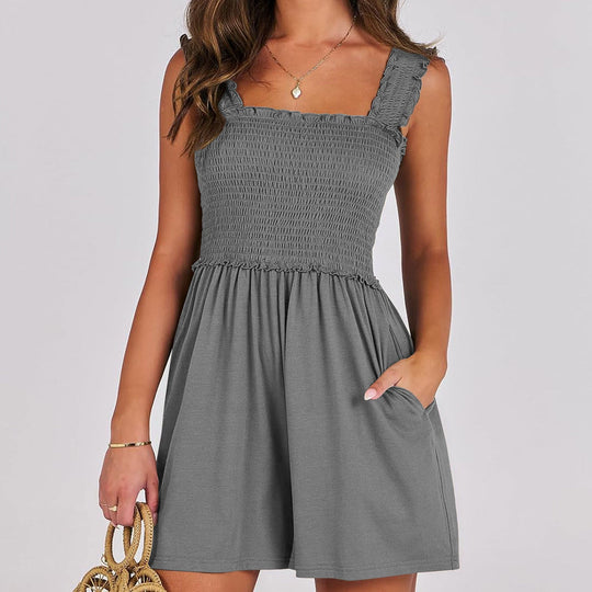 Damen Sommerliches Jumpsuit mit Rüschendetails und praktischen Taschen