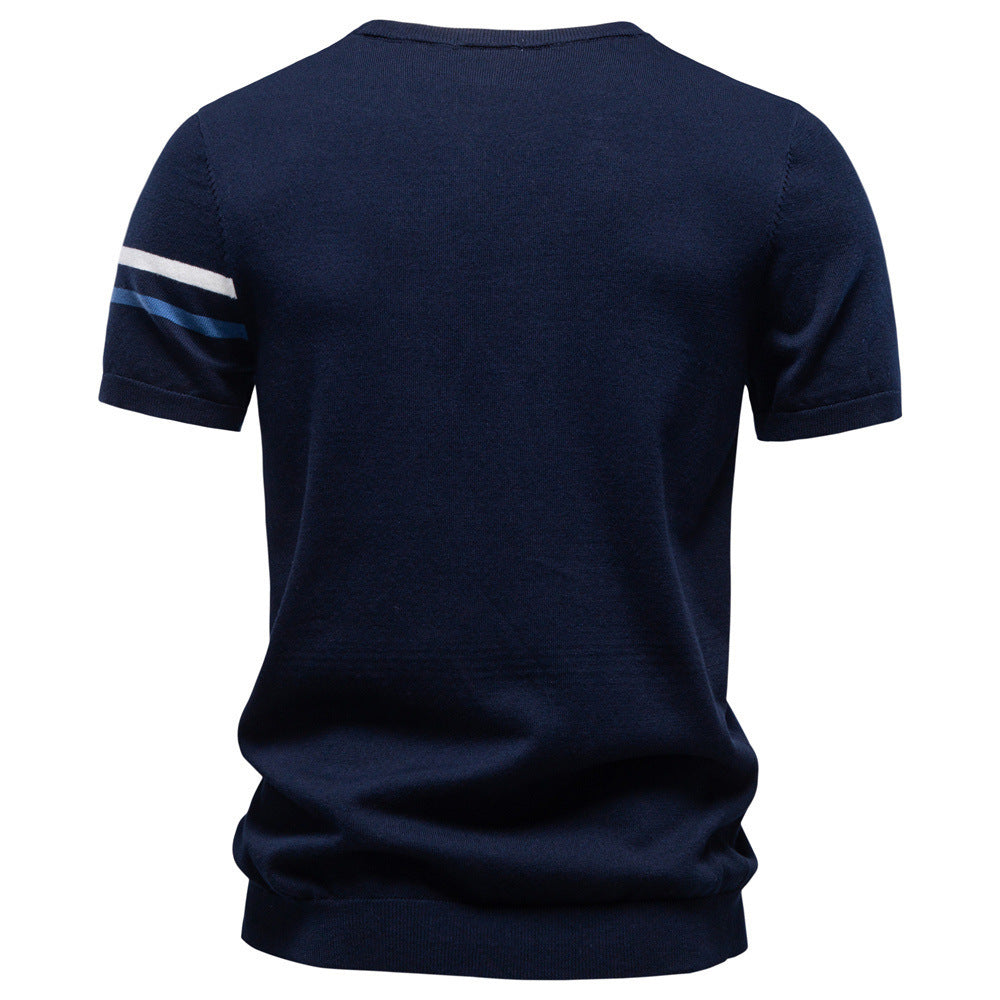 Herren nan feines Baumwollstrickshirt mit Rundhalsausschnitt kurzärmelig und kontrastierenden Ärmelstreifen Shopnory