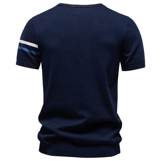 Herren nan feines Baumwollstrickshirt mit Rundhalsausschnitt kurzärmelig und kontrastierenden Ärmelstreifen Shopnory