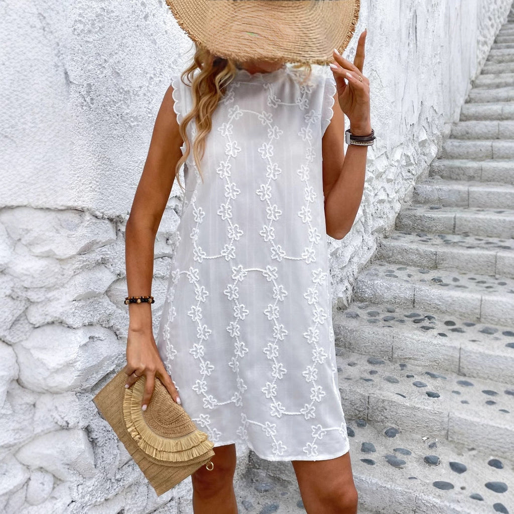 Damen trendiges Sommerkleid mit floralem Stickdesign Shopnory