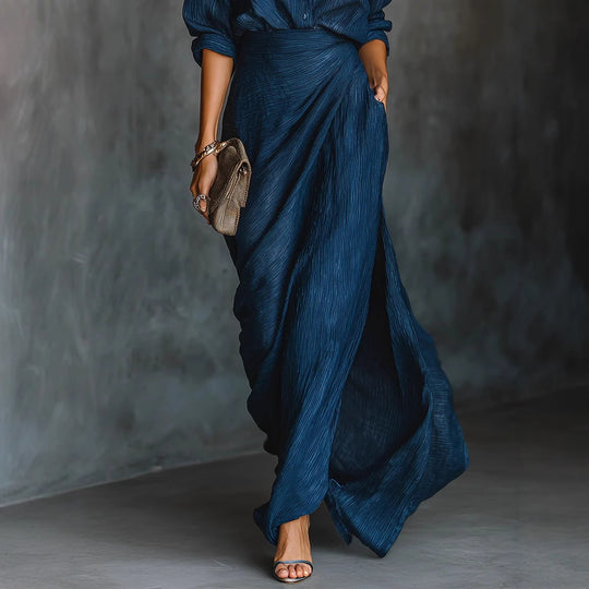 Damen Drapierter Maxi-Rock mit Wickel-Effekt und Crinkle-Textur Shop Nory