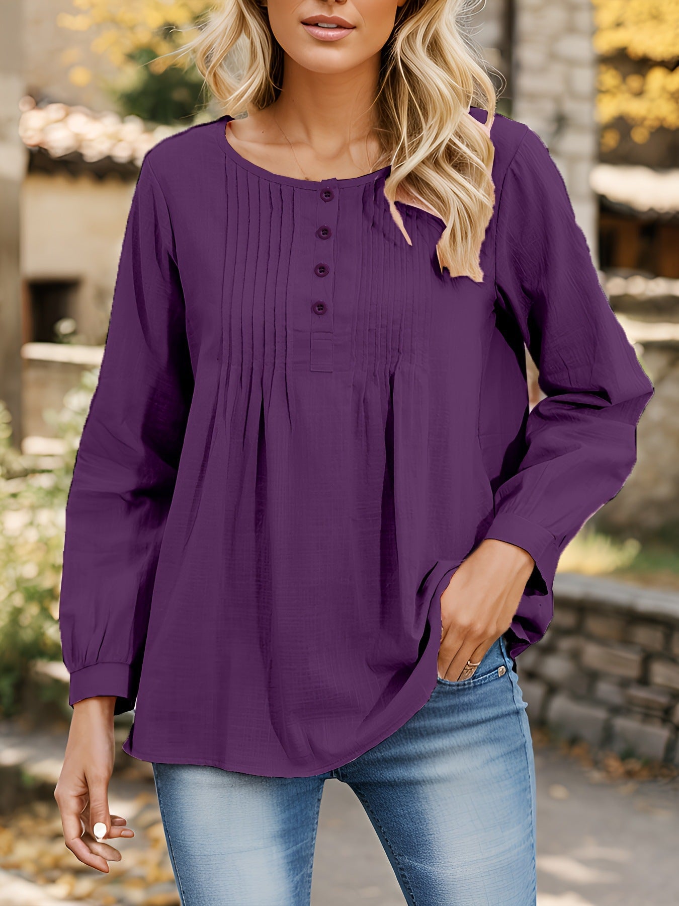 Damen Bluse mit Falten und Knopfleiste Shopnory