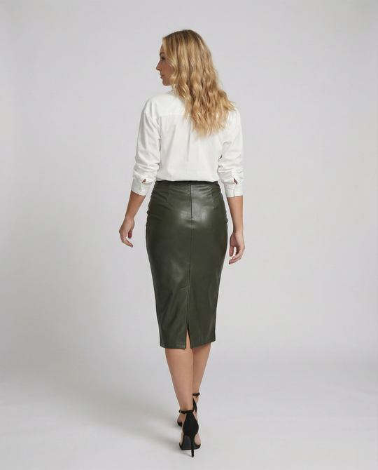 Damen Midi-Rock aus hochwertigem Leder mit Raffung