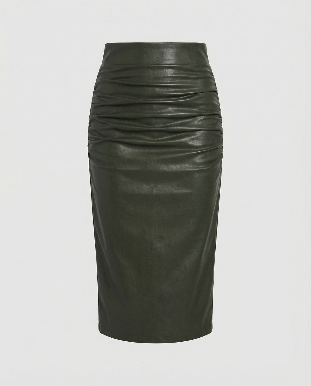 Damen Midi-Rock aus hochwertigem Leder mit Raffung
