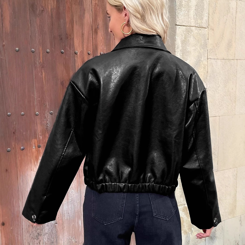 Damen Klassische Kunstlederjacke
