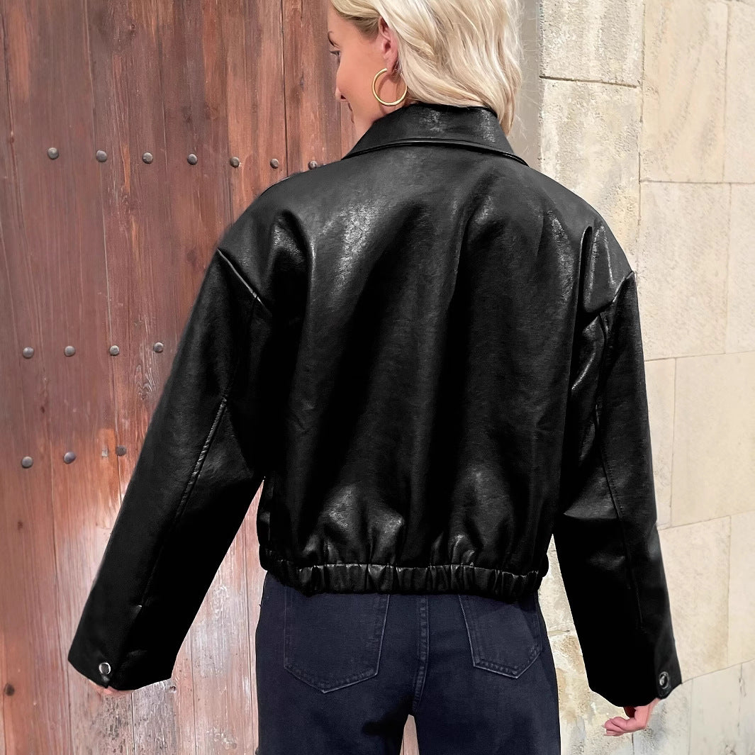 Damen Klassische Kunstlederjacke