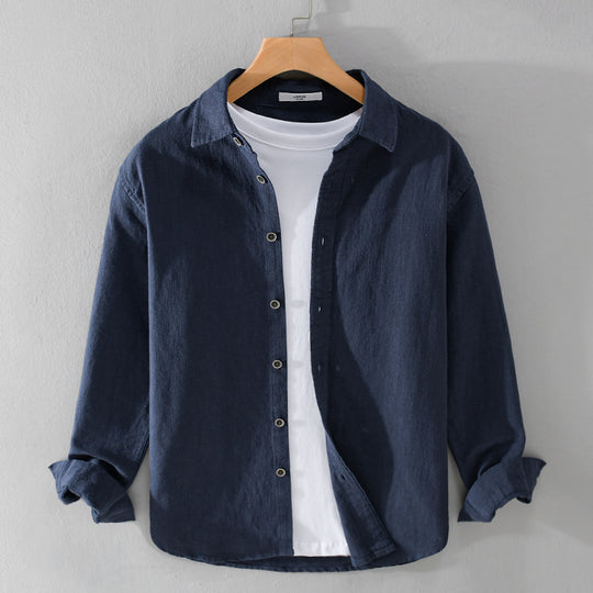 Herren Relaxed-Fit Leinenhemd mit durchgehender Knopfleiste und Hemdkragen Shop Nory