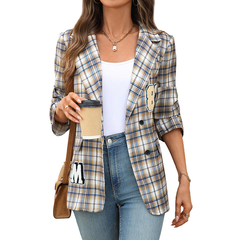 Damen Karierter Blazer mit Stickdetails Shop Nory