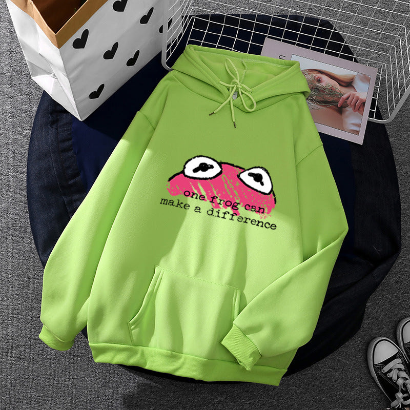 Damen nan relaxed-fit Kapuzenpullover mit gestempelter Froschgrafik, Kängurutasche und Kordelzug Shop Nory