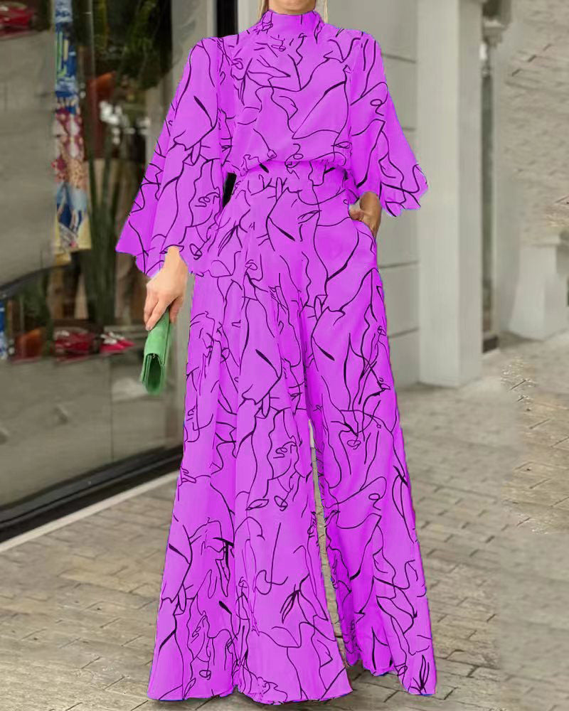 Damen Eleganter Longline Jumpsuit mit Stehkragen, Ballonärmeln und Seitentaschen Shop Nory