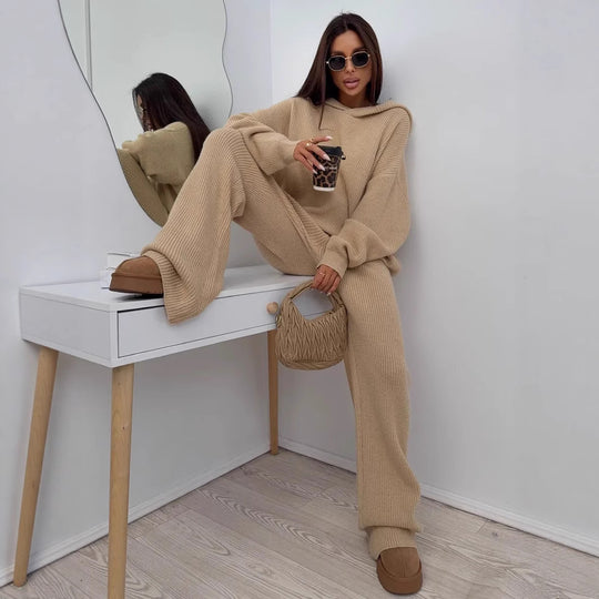 Damen Weiches Strick-Loungewear-Set mit Oversize-Pullover und weiter Palazzo-Hose Shop Nory