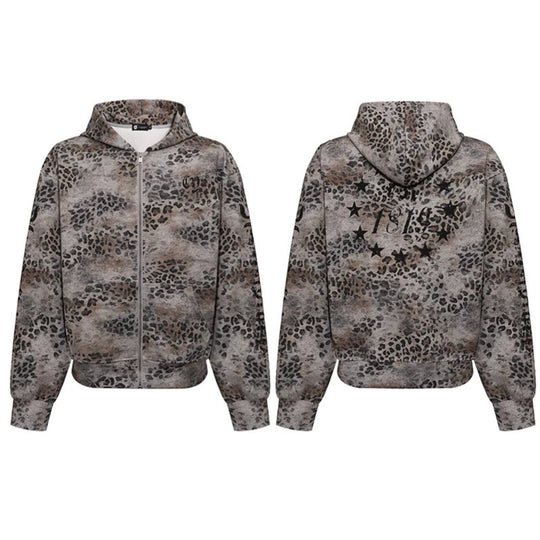 Damen Kapuzen-Sweatjacke mit durchgehendem Reißverschluss und Allover-Leopardenprint Shop Nory