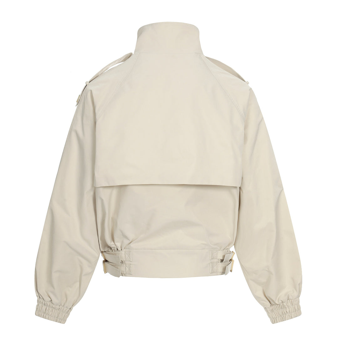 Damen Kurz geschnittene Boxy-Trenchjacke mit hohem Funnelkragen, Schulterklappen und verstellbarem Taillengurt Shop Nory