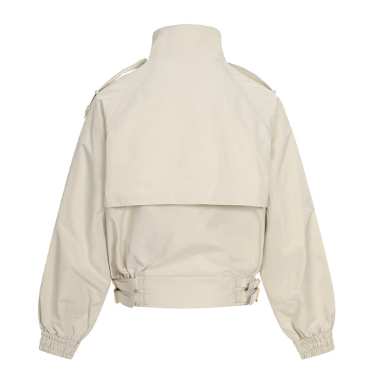 Damen Kurz geschnittene Boxy-Trenchjacke mit hohem Funnelkragen, Schulterklappen und verstellbarem Taillengurt Shop Nory