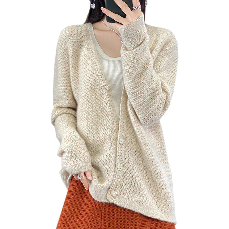 Damen Offener Ajour-Strickcardigan mit dezentem Flauschfinish und kastiger Oversize-Silhouette Shop Nory
