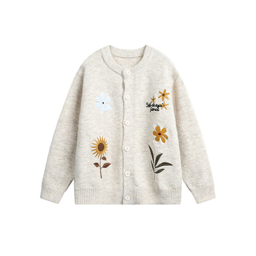 Damen Strick-Cardigan mit Blumenstickerei, Rundhalsausschnitt und Knopfleiste Shop Nory