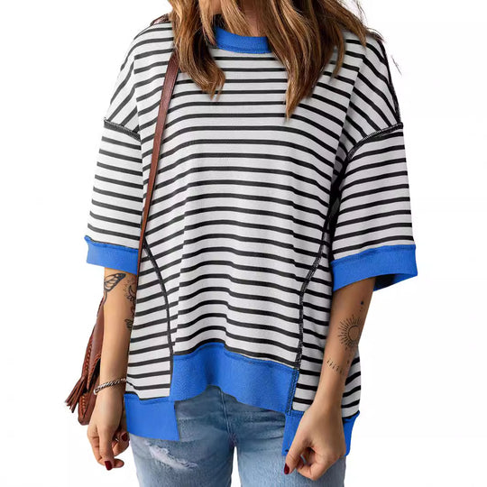 Damen Oversize Streifen-Sweatshirt mit kontrastfarbenen Bündchen Shop Nory