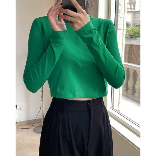 Damen Cropped-Basic-Longsleeve mit schmaler Passform und Rundhalsausschnitt Shop Nory