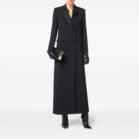 Damen Doppeltreihiger lang geschnittener Wollmantel mit spitzem Revers Shop Nory