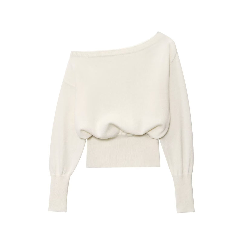 Damen Oversized Off-Shoulder-Cropped-Pullover mit Ballonärmeln Shop Nory