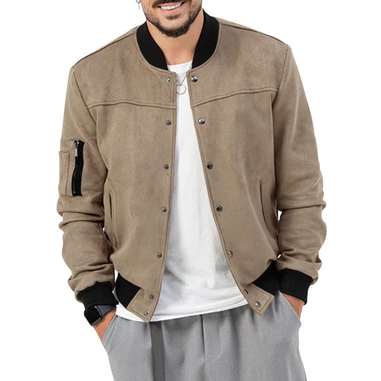 Herren nan Bomberjacke in Wildlederoptik mit Druckknopfleiste, Ärmeltasche und elastischen Rippbündchen Shop Nory
