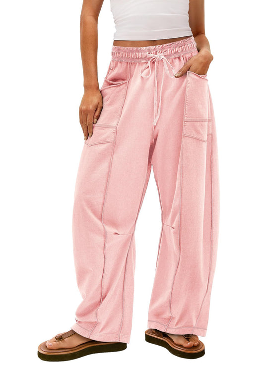 Damen weite Cargo-Loungehose mit elastischem Bund und Kontrastnähten Shop Nory
