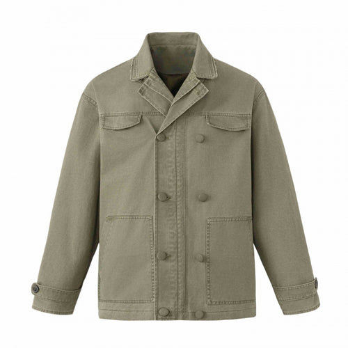 Herren Doppelt geknöpfte Canvas-Workerjacke mit Hemdkragen, aufgesetzten Taschen und boxy Schnitt Shop Nory
