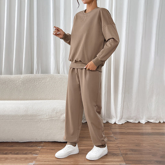 Damen Lässiges Sweat-Set mit Oversize-Rundhals und High-Waist-Hose mit Knopfmanschette Shop Nory