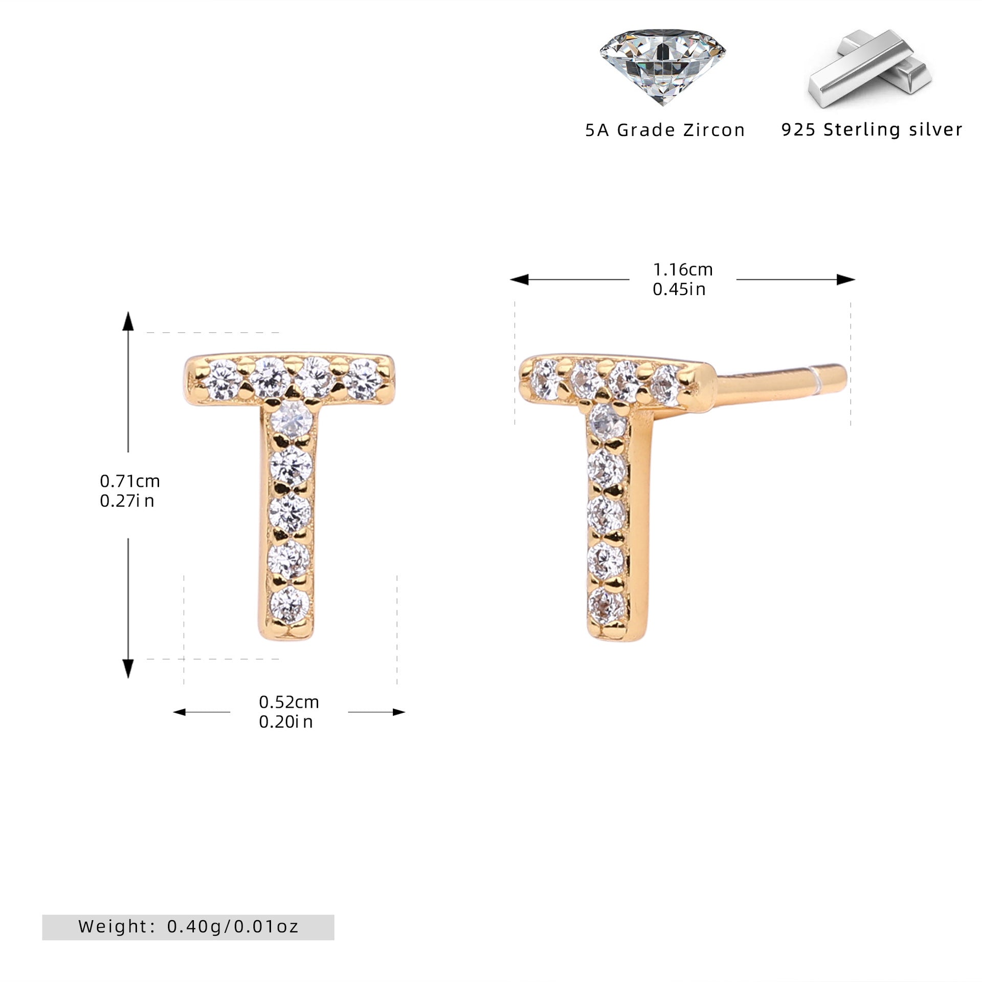 Damen Ohrstecker aus 925 Sterling Silber mit luxuriösem Zirkonbuchstaben R Shop Nory