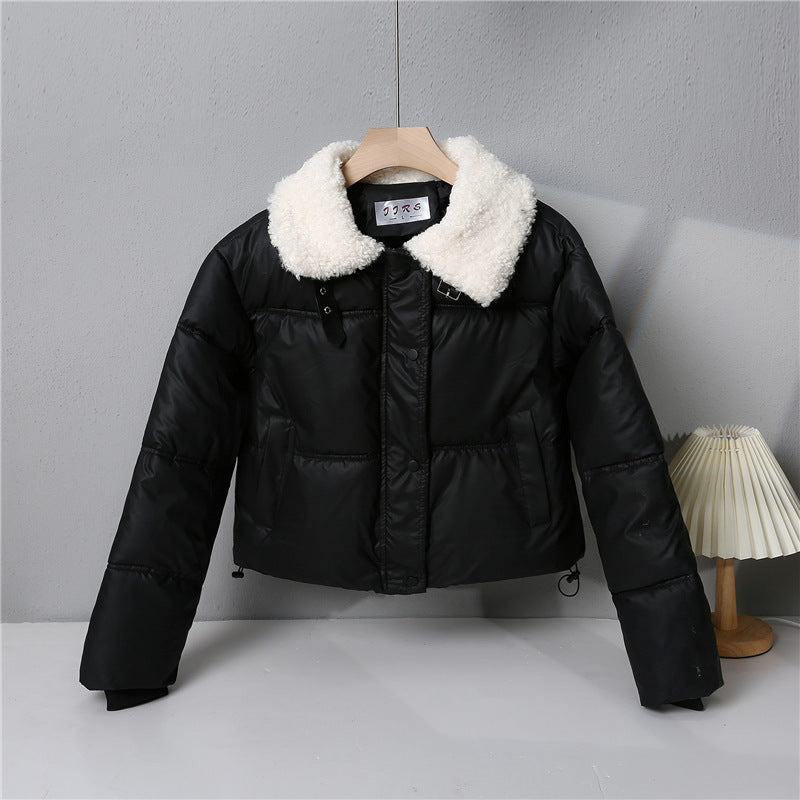 Damen nan kurze gesteppte Winterjacke mit breitem Teddykragen und Kordelzug Shop Nory