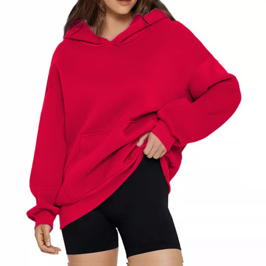 Damen nan weicher Oversize-Kapuzenpullover mit asymmetrischem Saum Kängurutasche und überschnittener Schulter Shop Nory