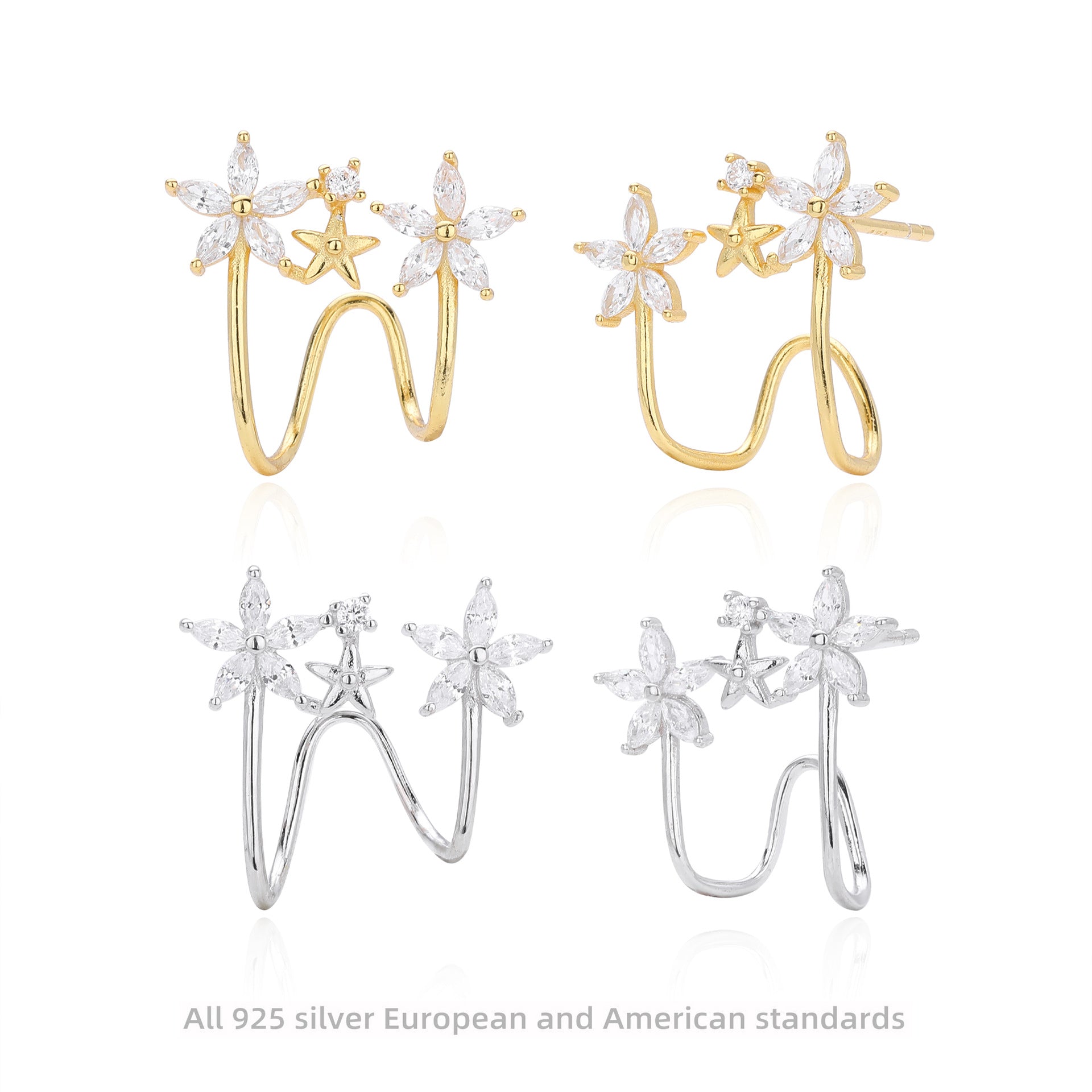 Damen Ohrstecker mit floralen Motiven und funkelnden Zirkonsteinen Shop Nory