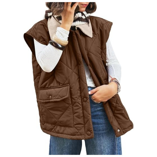 Damen Oversize Steppweste mit Druckknopf-Taschen und hohem Kragen Shop Nory