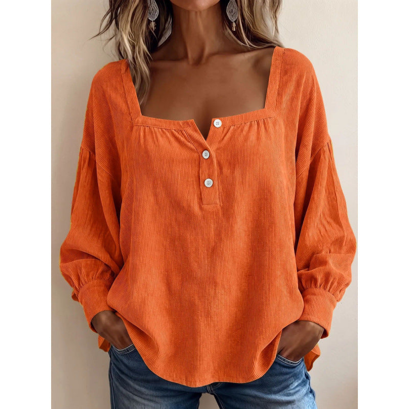 Damen Langärmeliges Rippstruktur-Henleyshirt mit quadratischem Ausschnitt Shop Nory
