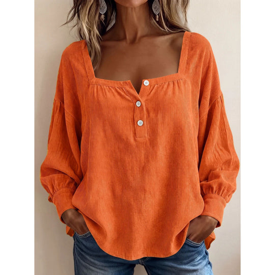 Damen Langärmeliges Rippstruktur-Henleyshirt mit quadratischem Ausschnitt Shop Nory