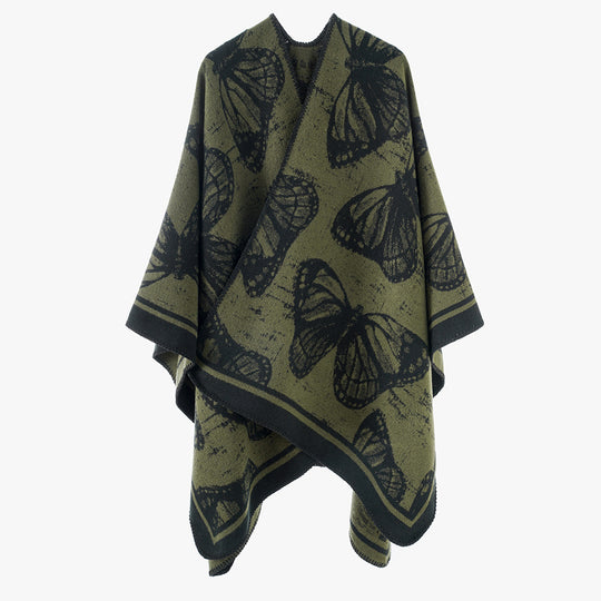Damen Jacquardstrick‑Poncho mit Schmetterlingsmotiv und asymmetrischem Zipfelsaum Shop Nory