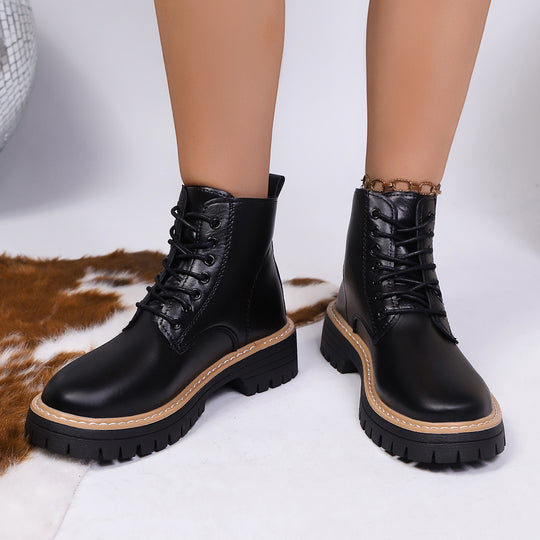 Damen Schnür-Boots mit profilierter Gummisohle und kontrastierender Ziernaht Shop Nory