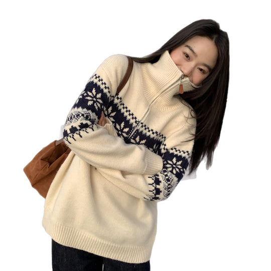 Damen Gemütlicher Strickpullover mit Stehkragen Shop Nory