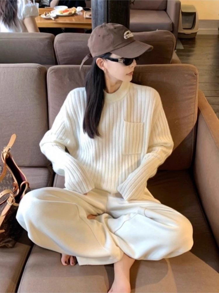 Damen Oversize-Rippenstrickpullover mit Brusttasche und Mockneck Shop Nory