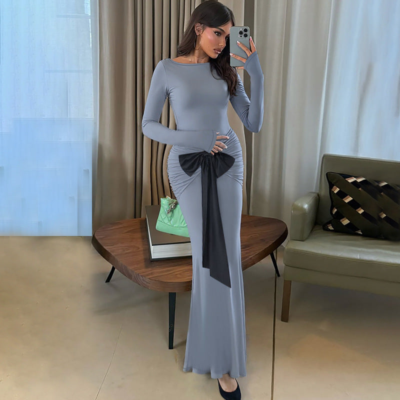 Damen Enganliegendes Maxikleid mit geraffter Hüftpartie und dekorativer Schleife Shop Nory
