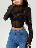 Damen Transparentes Oberteil mit Glitzer